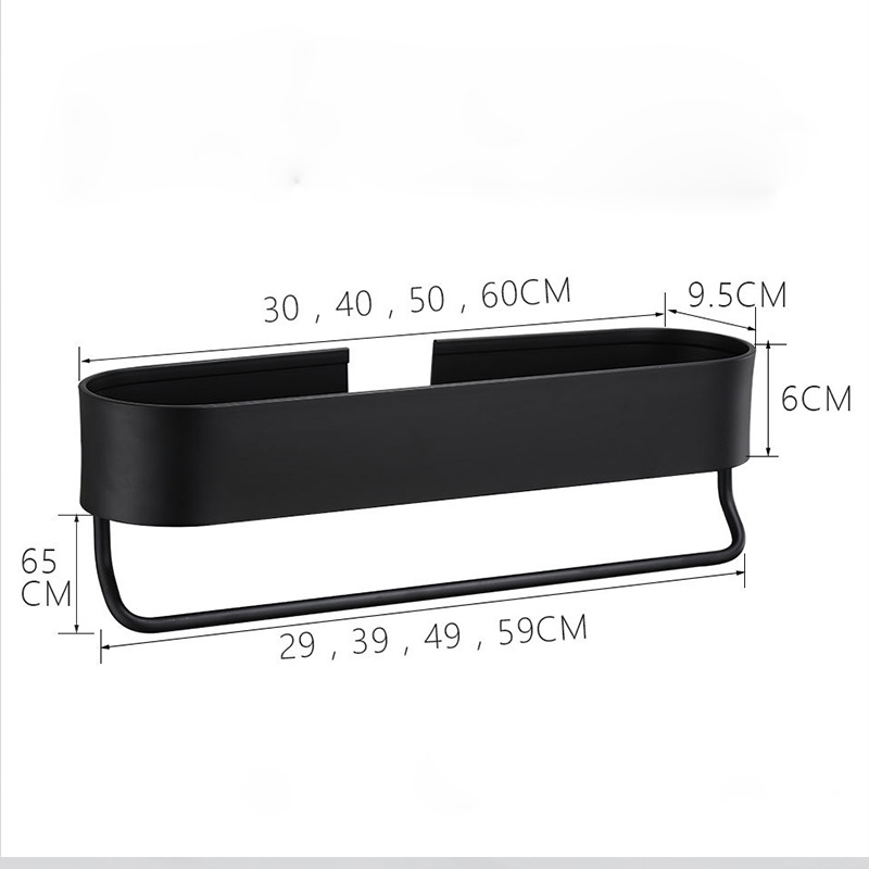 Black Bathroom Shelf 30/40/50 cm Kitchen Wall Shelves Shower Basket Storage Rack Towel Bar Robe Hooks Bathroom Accessories