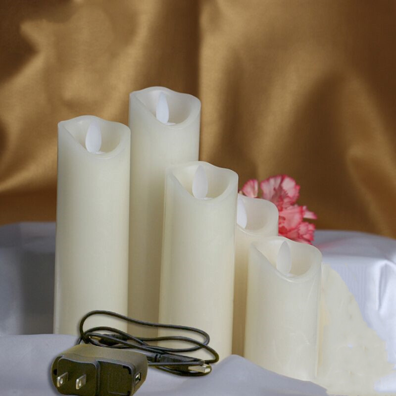 Set of 5 Rechargeable led candle pillar paraffin wax wavy edge Moving wick Wedding Xmas Party bar decor 10-12.5-15-18-20CM(H)