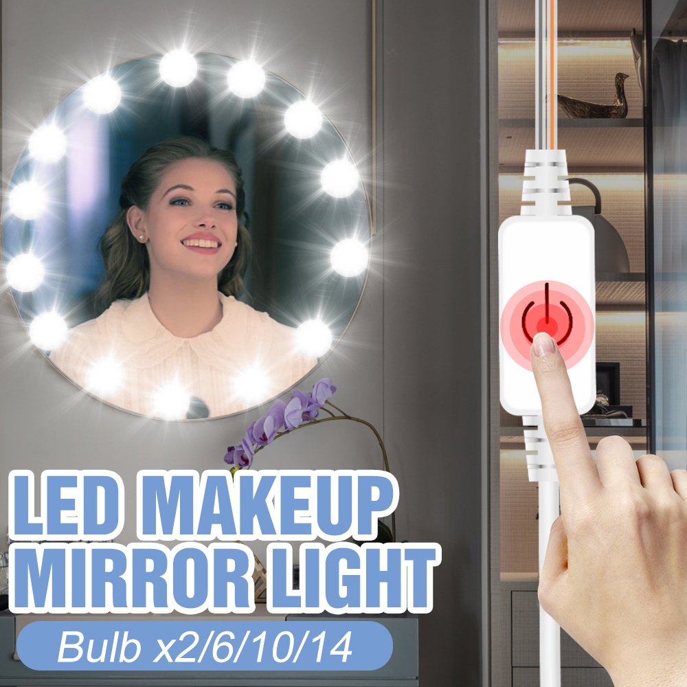USB 12V Mirror Lamp LED Hollywood Makeup Light LED Dressing Room Cosmetic Mirror Light 2 6 10 14 Bulb LED Bathroom Vanity Lamps