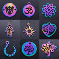 5pcs/lot fabulous rainbow color lotus diy stainless steel charm wholesale life of tree horseshoe necklace pendant sun om charms