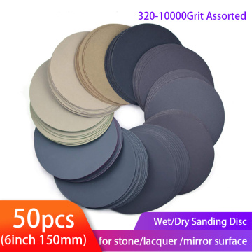 6inch sanding discs 150mm Waterproof Sandpaper Hook & Loop Sand paper 320-10000 grit Assorted for Wet/Dry Polishing 50pcs
