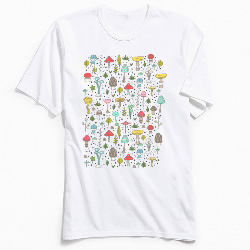 Casual Men T Shirt Mushrooms Spring T-shirt 2018 Cartoon Printed Male Clothing 100% Cotton Fabric Black Tops & Tees Tshirt