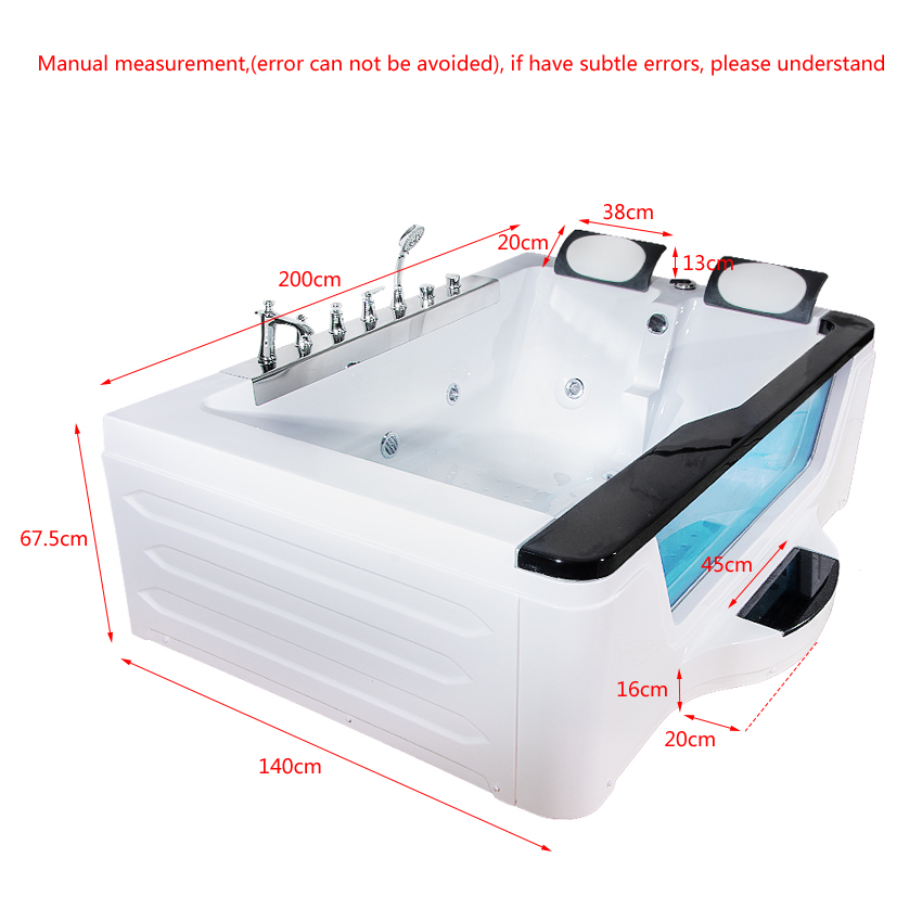 HS-B229A Acrylic Bathtub High-quality Household Massage Bathtub Home Bathroom Bathtub (Left Skirt)110V/220V (2000*1620*700mm)