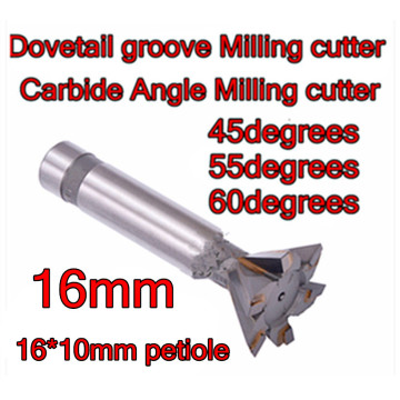 16mm*45-55-60 degrees 4F carbide Angle Milling cutter Dovetail groove Milling cutter Processing copper aluminum cast iron, etc