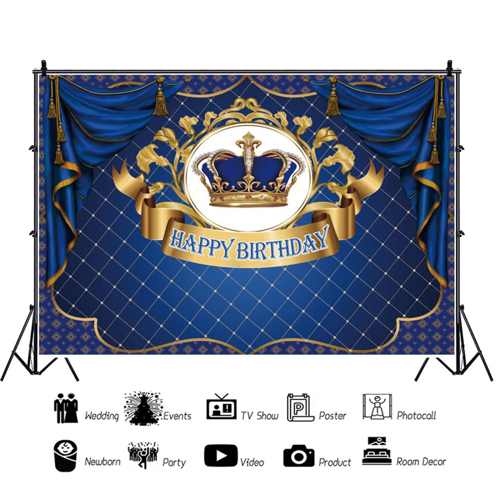 Laeacco Crown Blue Curtain Wall Birthday Party Baby Shower Customize Photography Backdrop Photographic Background Photo Studio