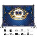 Laeacco Crown Blue Curtain Wall Birthday Party Baby Shower Customize Photography Backdrop Photographic Background Photo Studio