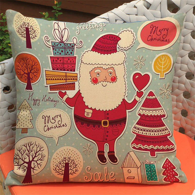 Decorative Christmas Cushion for Sofa Santa Claus Print Throw Pillow Home Decor