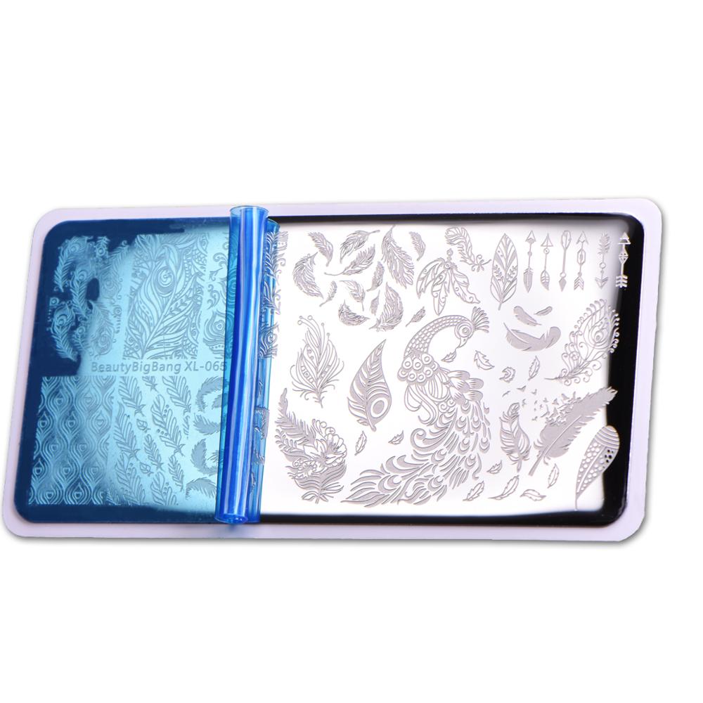 BeautyBigBang 6*12cm Stamping Plate For Nails Stainless Steel Peacock Feather Nail Stamping Plates Template Nail Art Stencils