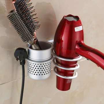 Multi-function Bathroom Wall Mounted Hair Dryer Comb Rack Space Aluminum Shelf Storage Organizer Hairdryer Holder Spiral Stand