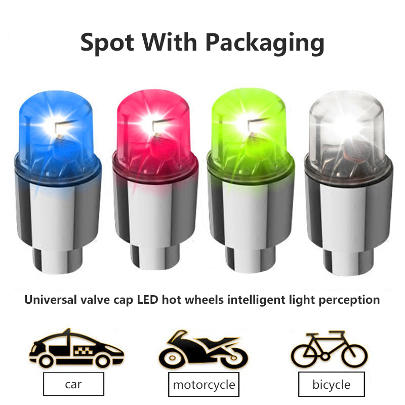 2pcs Wheel Light Bicycle Car LED Light Tyre Air Valve Stem Cap Cover Bike Bicycle Car Light Auto Product Car Accessories