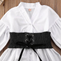 Toddler Kids Baby Girls 1T-6T Clothes Long Puff Sleeve Wasit Shirt Top Dress Outfit