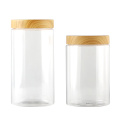 4pcs Storage Tank Food Container Empty Clear Pet Jars Wood Lids Containers 100ml/200ml/300ml/500ml Kitchen Candle Jar Bottle