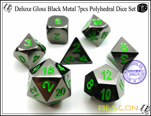 Deluxe Gloss Black Metal 7pcs Polyhedral Dice Set-2