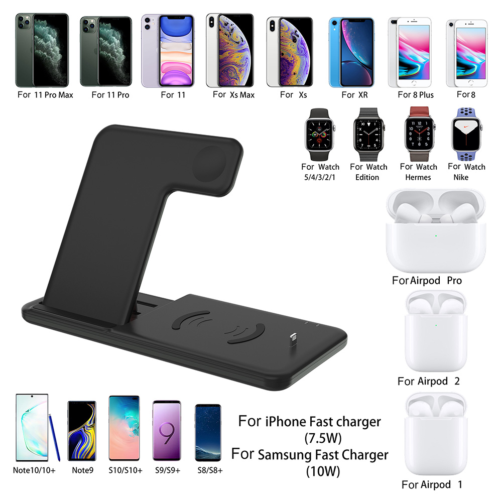 DCAE Wireless Charging Dock Station for iPhone 11 XS XR X 8 4 in 1 15W Qi Fast Charger Stand for Apple Watch 5 4 3 2 Airpods Pro