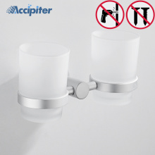 Nail Free Bathroom Accessories Cup Dull Polish Glass Cup Holders Double metal Cup Tumbler Holder Toothbrush Glass Cup Holder