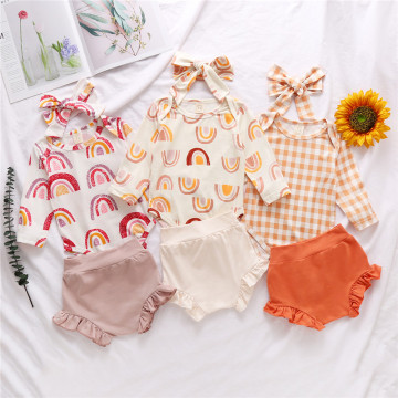 Autumn Newborn Baby Girls Clothing Set Floral Romper Jumpsuit Tops Ruffles Shorts Headband Outfits Clothes Set 0-18M