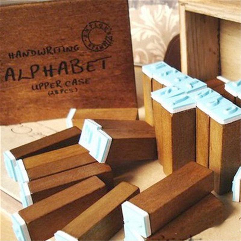 30pcs Retro Alphabet Letter Uppercase Lowercase Wooden Rubber Stamp Set Craft Stamps for Scrapbooking