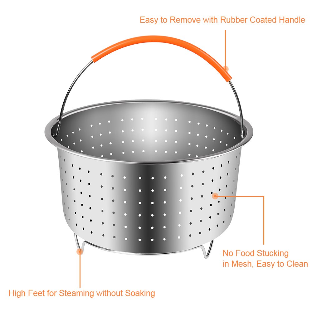 304 Stainless Steel Steamer Basket Instant Pot Accessories for 3/6/8 Qt Instant Pot Pressure Cooker with Silicone Covered Handle