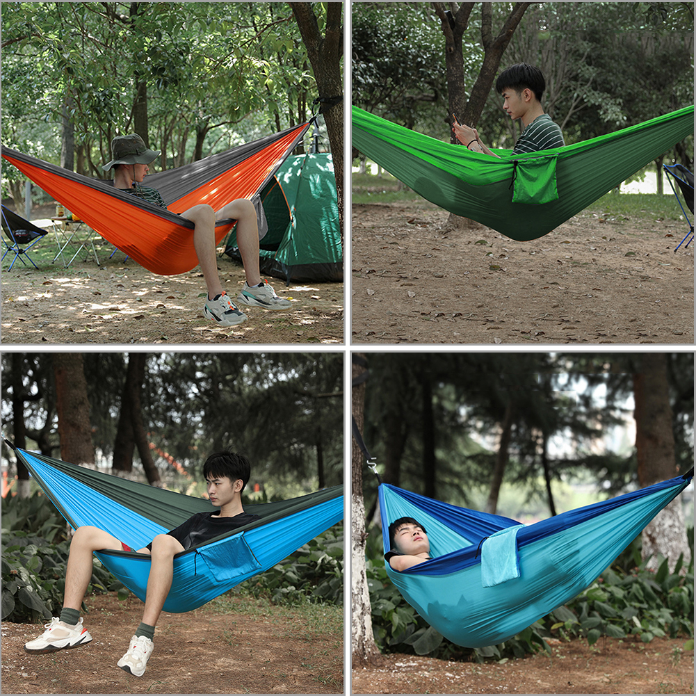 1-2 Person Portable Outdoor Camping Hammock High Strength Parachute Hanging Bed Hunting Sleeping Carabiner Ropes Storage Bag