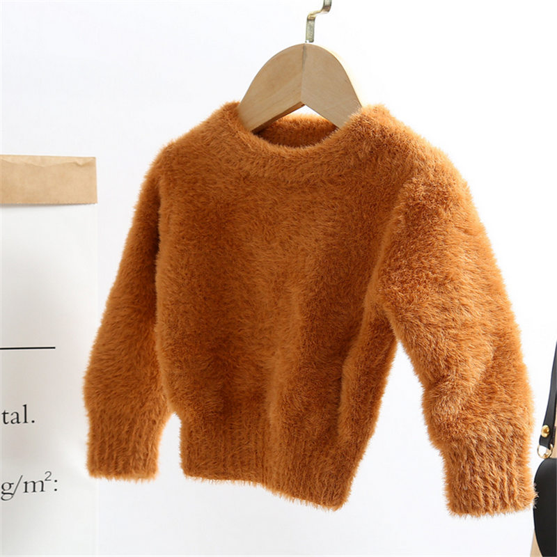 Toddler Kid´s Girls Autumn Winter Solid Sweater Long Sleeve Round Neck Artificial Mink Hair Thicken Warm Sweater Pullover Top