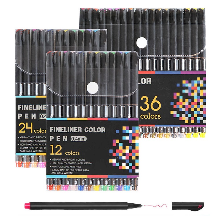 12 Color Fine Hook Line Pen Set 0.4mm Drawing Writing Marker Pen Professional Planner Stationery School Supplie H6140