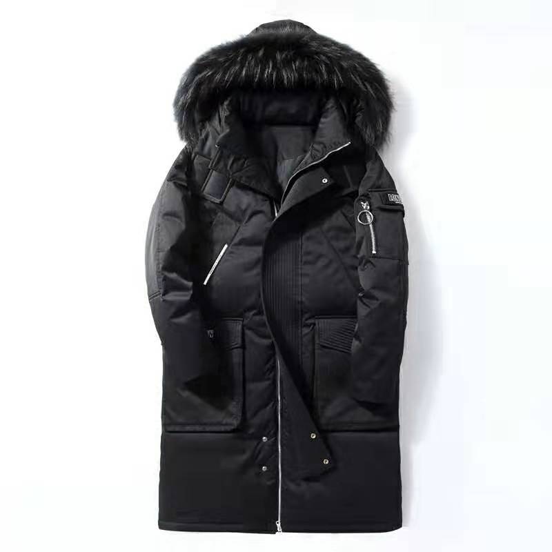 -30 Degree Couple Winter White Duck Down Jacket Long Keep Warm Thicken Coat Men Fashion Hooded Fur Collar Windbreaker Down Parka