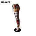 CM.YAYA Activewear Women Plaid Print Pants Leggings Mid Waist Pencil Trouser Draped Jogger Sweatpant