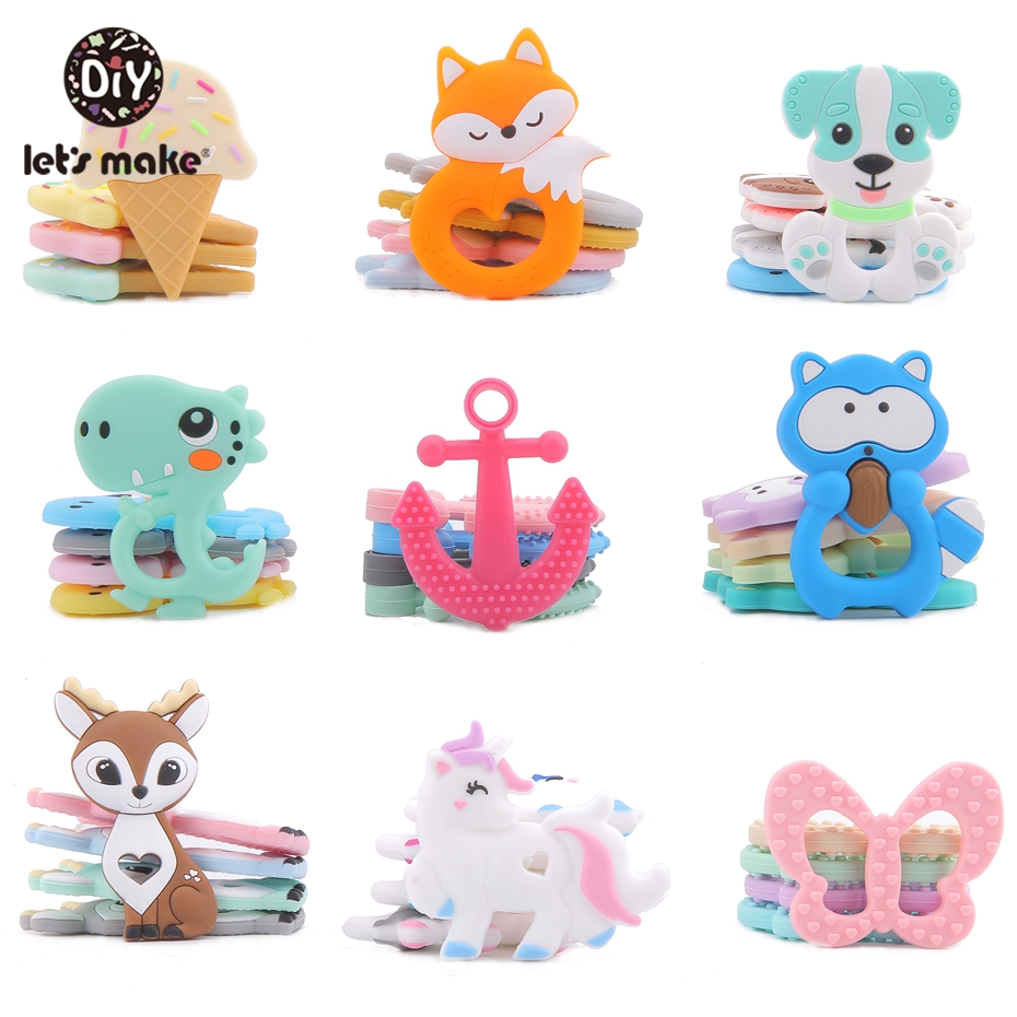 Let'S Make Cartoon 5Pc Silicone Baby Teether Charms Diy Toys For Pacifier Chain With Crib Mobile Bed Hanging Rattle Baby Teether