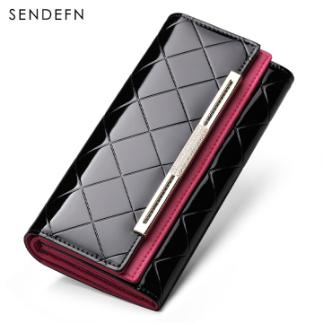 SENDEFN fashion brand women wallets long patent leather large capacity lady clutch purse card holder wallet