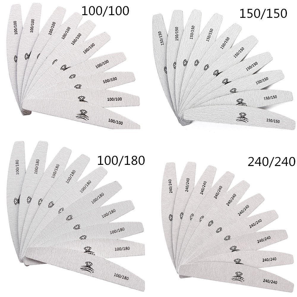 Makartt 100pcs/ pack Zebra Nail Files Washable Double-Side Emery Board 150/150,100/100 Grit Half moon Nail Buffering Files