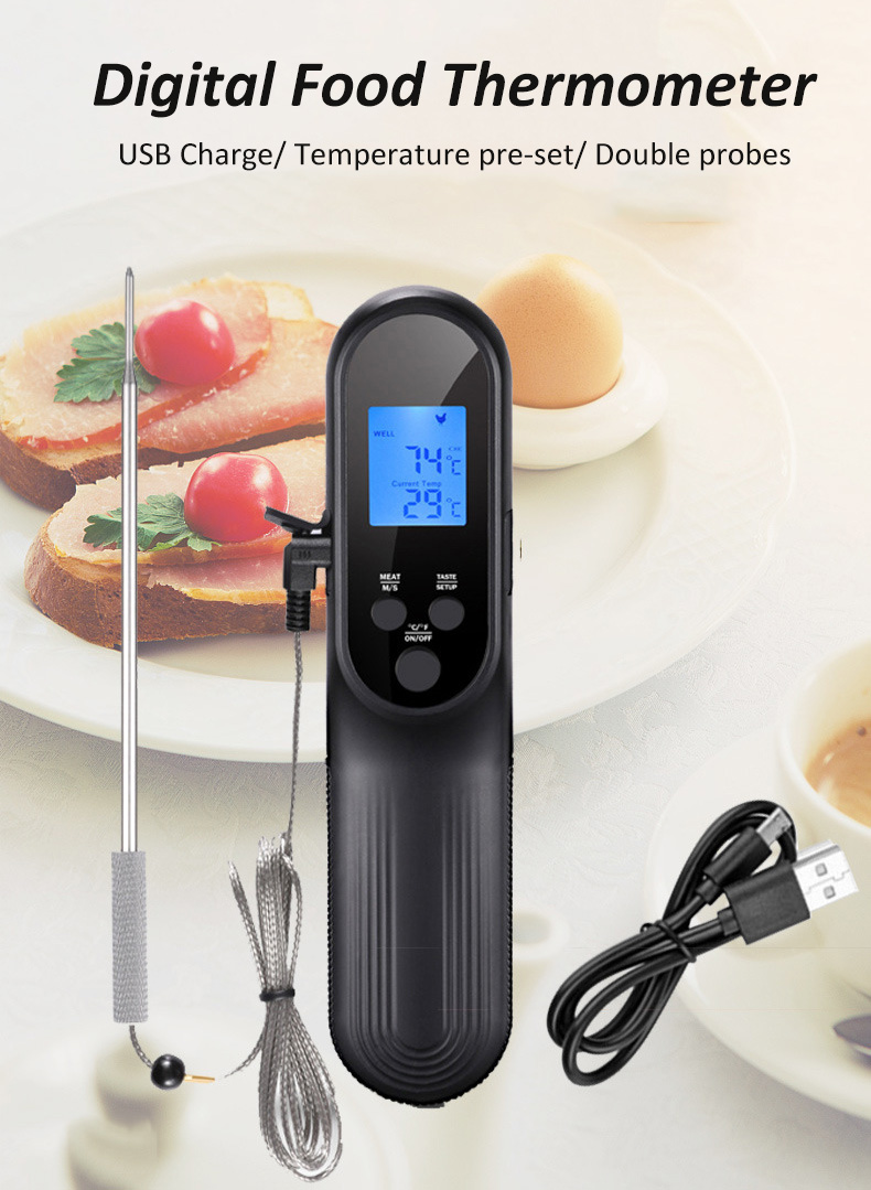 Digital Instant Read Cooking Thermometer Smart Food Temperature Gauge Meat Thermometer with Probe