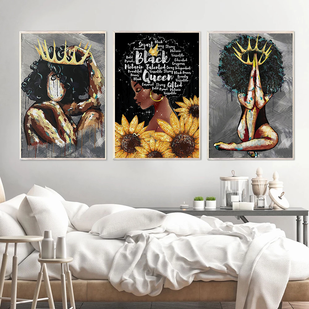 Africa Sexy Queen Black Woman Portrait Poster And Print Wall Art Abstract Canvas Painting Print Decor Pictures Living Room Gift