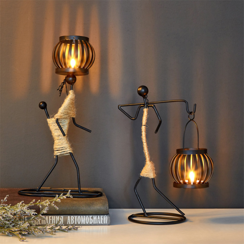 Nordic Metal Candlestick Abstract Character Sculpture Candle Holder Decor Handmade Figurines Home Decoration Art Friends Gifts