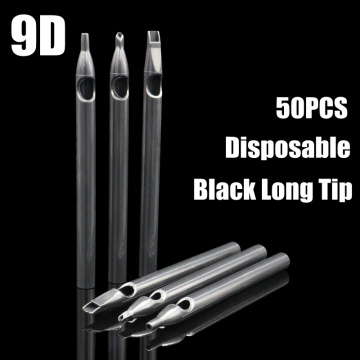 50PCS Black Tattoo Long Tips 9DT Disposable Plastic Long Tattoo Tips Nozzle Tube 9D For Tattoo Supplies Free Shipping
