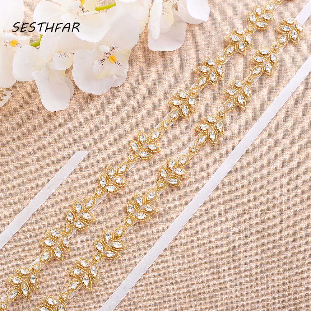 Crystal Wedding Belt Handmade Beads Bridal Sash Gold Rhinestones Bridal Sash Belt For Wedding AccessoriesJ180G