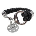 Fashion hexagon star metal alloy charm bracelet real cow leather rope men's jewelry wholesale