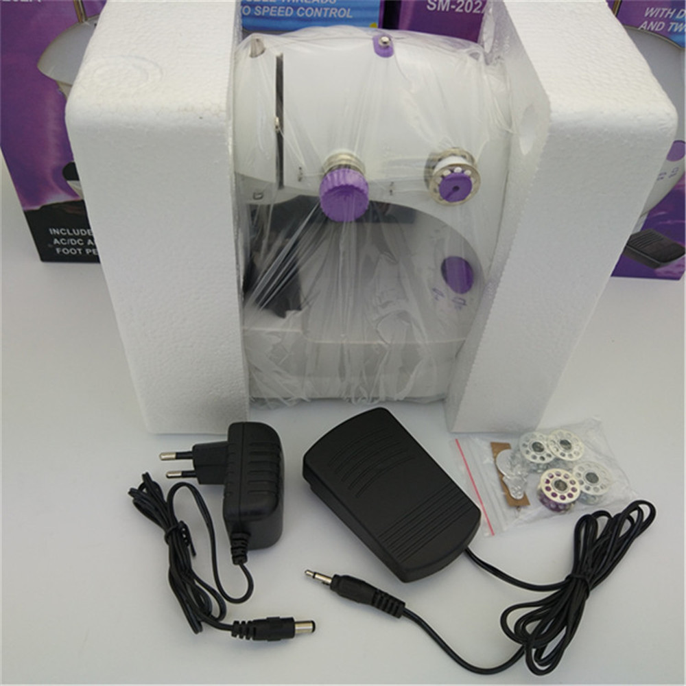 Mini Electric Handheld Sewing Machine Dual Speed Adjustment with Light Foot AC100-240V Double Threads Pendal Sewing Machine