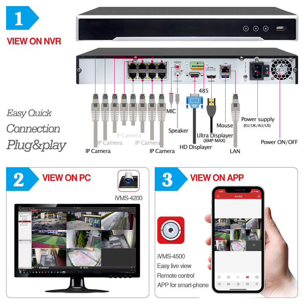 8MP 8CH CCTV System Kit Ultra 4K Outdoor Security POE Camera with Hikvision 8 POE NVR DS-7608NI-K2/8P Video Surveillance Kit