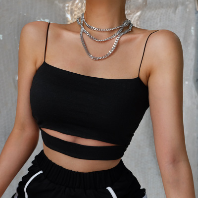 Women Black Crop Top 2020 Sexy Lingerie Camis Cheap Clothes China Fashion Solid Hollow Out Fitness Streetwear Crop Tops