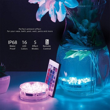 10led RGB Underwater Light Submersible Light Waterproof Battery Operated Pond Swimming Pool Light Vase Base Floral Aquarium Lamp