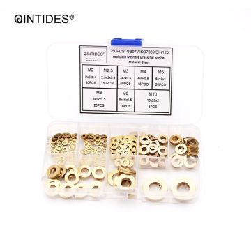 QINTIDES 250pcs seal plain washers Brass flat washer Copper flat gasket copper gasket brass seal gasket GB97 M2 M2.5 M3 M4 M5 M6