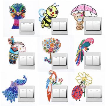 Home Wall Decor Stickers DIY Diamond Painting Cute Animal Light Switch Sticker Bedroom Parlor On-Off Socket Decor Wall Sticker