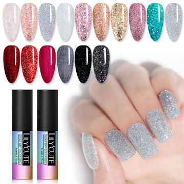 LILYCUTE Glitter Gel Nail Polish Holographics Silver Pink Sequins Semi Permanent Soak Off UV Gel Polish Nail Art Gel Varnish