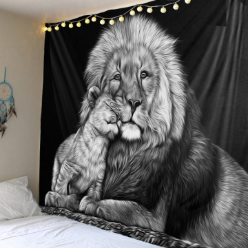 Animal lion tapestry entrance hall lion mother and child decoration background wall decoration hanging cloth curtain wall coveri