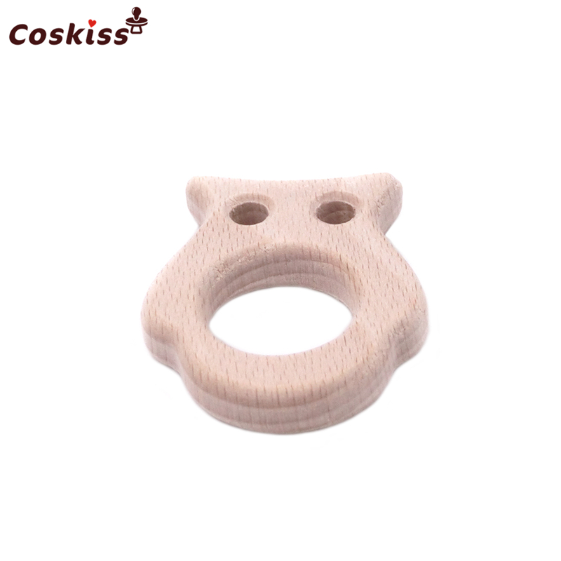 Beech Wooden Owl Natural Handmade Wooden Teether DIY Wood Personalized Pendent Eco-Friendly Safe Baby Teether Toys