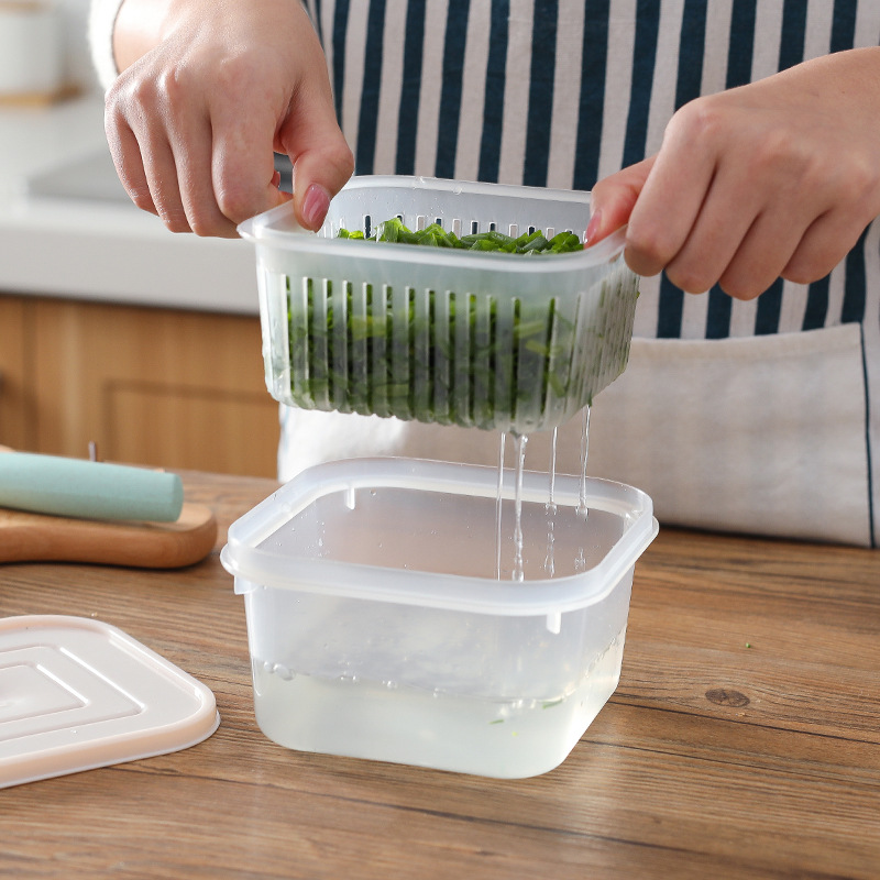Fresh-Keeping Box Ginger Garlic Onion Storage Box Portable round Plastic Transparent Draining Freshness Bowl Refrigerator Seal