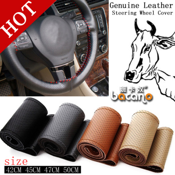 Hot Truck Bus Genuine Leather Steering Wheel Cover, 42cm 45cm 47cm Car,DIY Handmade Case With Needles and Thread Free Shipping