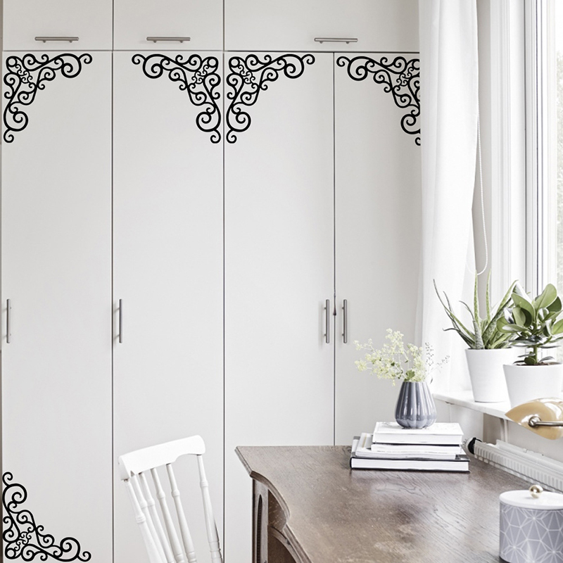 58*25cm Iron Style Grilles Decorative Films For Rooms Corner Line Wall Sticker Kitchen Cabinet Mirror Bathroom DecalsHome Decor