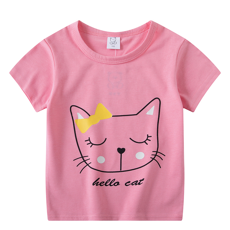 2020 Christmas Boys Girls Short Sleeves T-Shirts Children's Tshirt Pink Cat T Shirt Baby Girl Tops Kids Tees Girls Tops