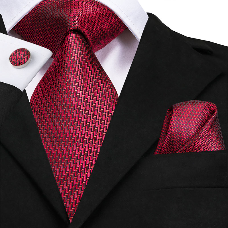 Red Silk Tie for Men Black Plaid Tie Checked Necktie Set Cufflinks for Wedding Business Tie 150cm Hi-Tie SN-3527 Dropshipping